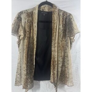 Sara Michelle PXL blouse with a tan animal print overlay PXL